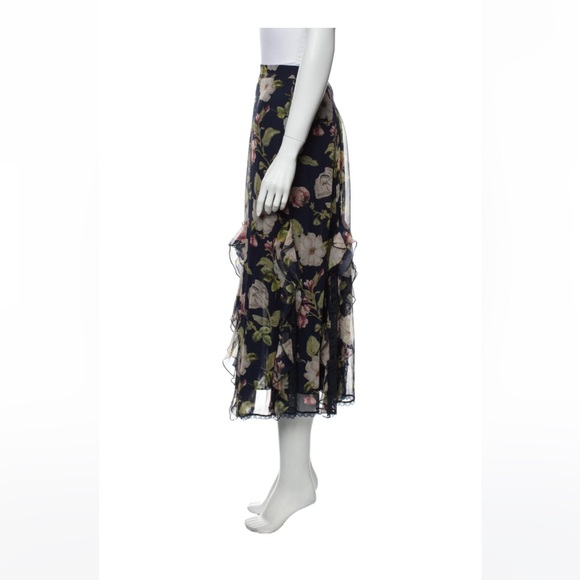 ALICE + OLIVIA Moody Floral Silk & Lace Skirt. Size 4 - Picture 2 of 11